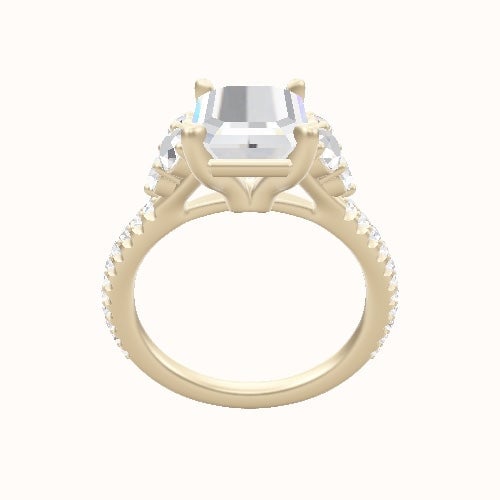 Diamond Band with Round Sidestone Trio Engagement Ring With Standard Four Prong Head