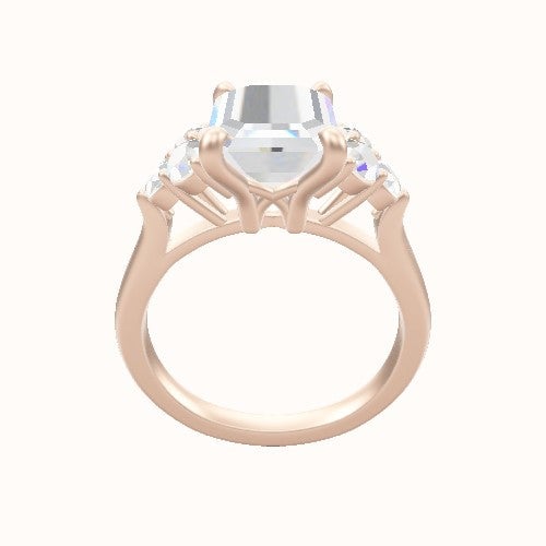 Diamond Band with Round Sidestone Trio Engagement Ring With X Gallery Head