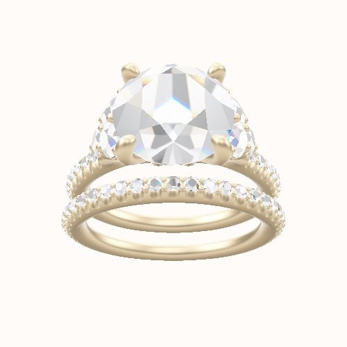 Diamond Band with Round Sidestone Trio Engagement Ring With X Gallery Head and Matching Band