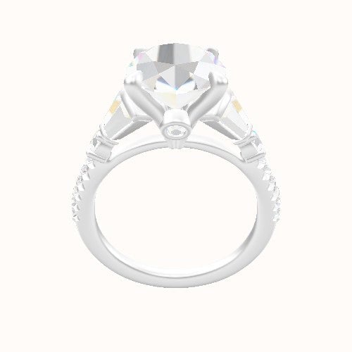 Diamond Band with Triple Tapered Baguettes & Round Sidestones Engagement Ring With Accent Diamond Head