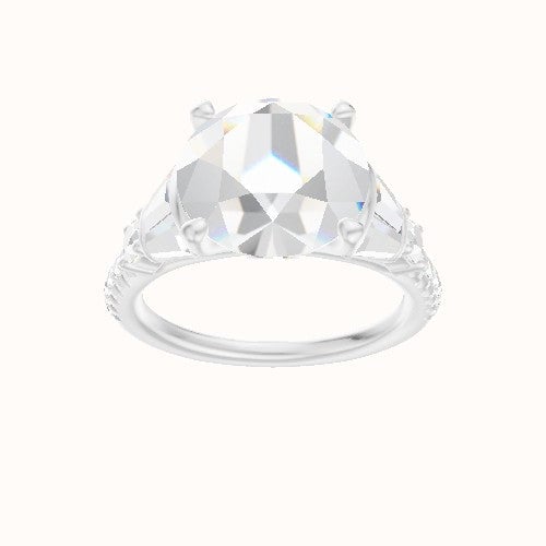 Diamond Band with Triple Tapered Baguettes & Round Sidestones Engagement Ring With Accent Diamond Head