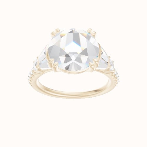 Diamond Band with Triple Tapered Baguettes & Round Sidestones Engagement Ring With Double Prongs Head and Matching Band