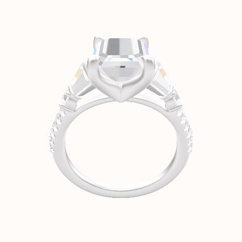 Diamond Band with Triple Tapered Baguettes & Round Sidestones Engagement Ring With Four Prong Head