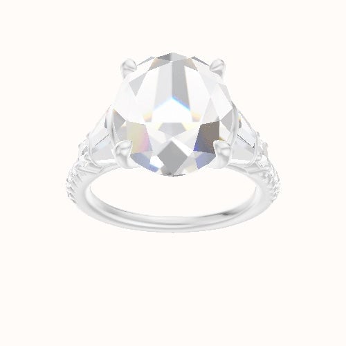 Diamond Band with Triple Tapered Baguettes & Round Sidestones Engagement Ring With Four Prong Head