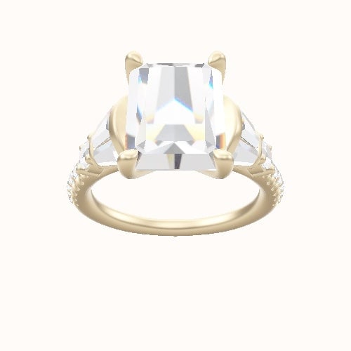 Diamond Band with Triple Tapered Baguettes & Round Sidestones Engagement Ring With Four Prong Head
