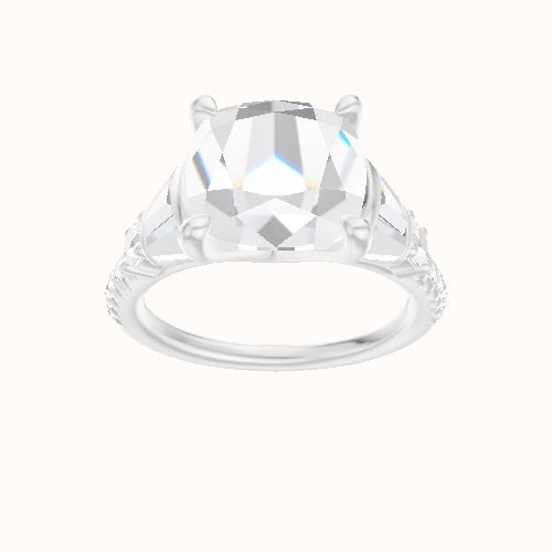 Diamond Band with Triple Tapered Baguettes & Round Sidestones Engagement Ring With Four Prong Head