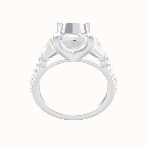 Diamond Band with Triple Tapered Baguettes & Round Sidestones Engagement Ring With Four Prong Head