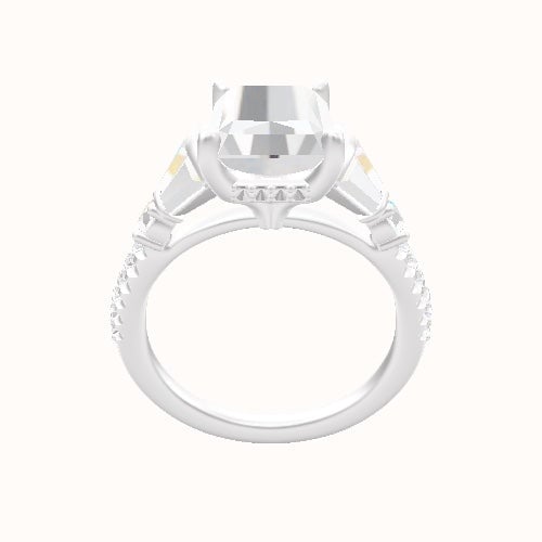 Diamond Band with Triple Tapered Baguettes & Round Sidestones Engagement Ring With Front set gallery Head