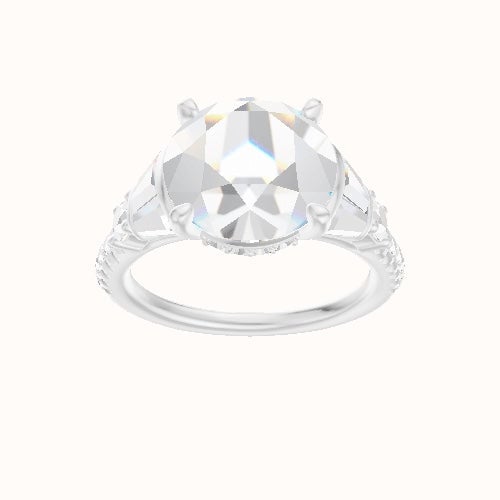 Diamond Band with Triple Tapered Baguettes & Round Sidestones Engagement Ring With Front set gallery Head and Matching Band