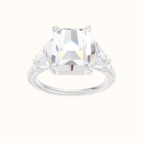 Diamond Band with Triple Tapered Baguettes & Round Sidestones Engagement Ring With Low Set Four Prong Head