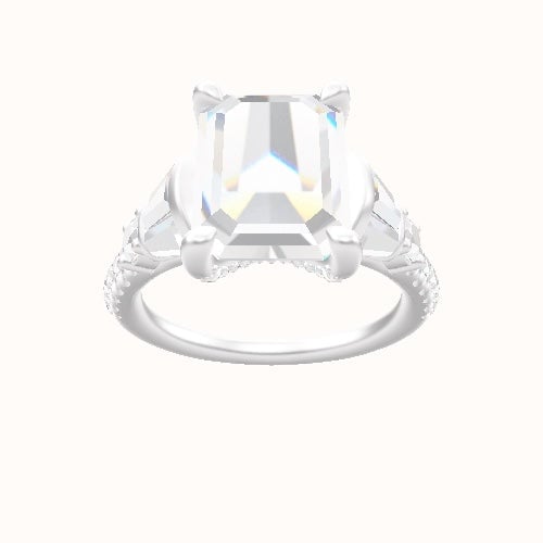 Diamond Band with Triple Tapered Baguettes & Round Sidestones Engagement Ring With Pave V Prong Head