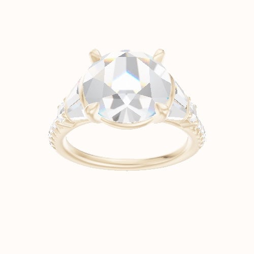 Diamond Band with Triple Tapered Baguettes & Round Sidestones Engagement Ring With Standard Four Prong Head