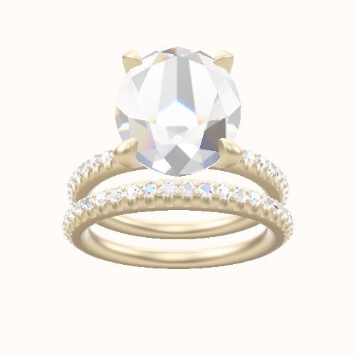 Half Pave Engagement Ring With Accent Diamond Head and Matching Band