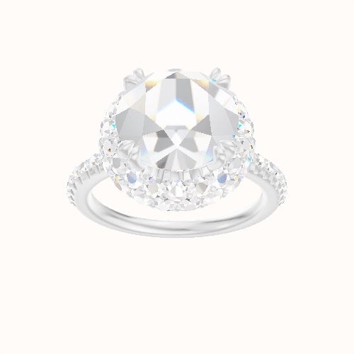 Half Pave Engagement Ring With Double Prong Waterfall Halo Head