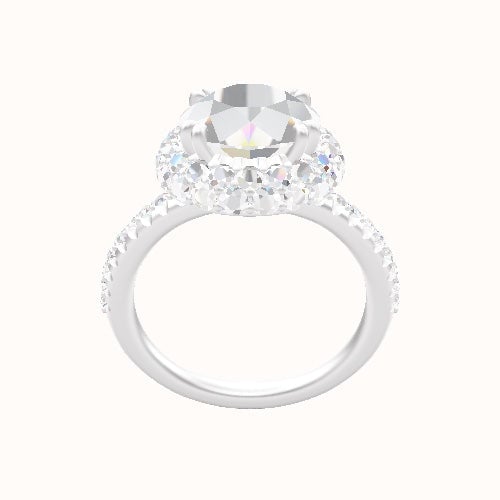 Half Pave Engagement Ring With Double Prong Waterfall Halo Head