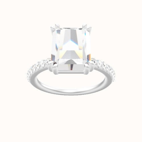 Half Pave Engagement Ring With Double Prongs Head