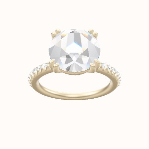 Half Pave Engagement Ring With Double Prongs Head and Matching Band