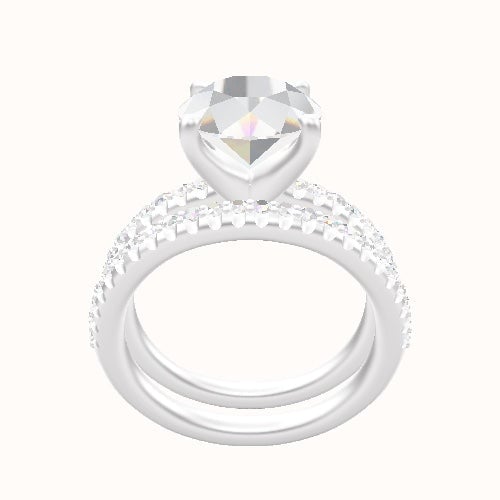 Half Pave Engagement Ring With Four Prong Head and Matching Band