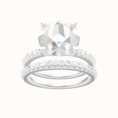 Half Pave Engagement Ring With Four Prong Head and Matching Band