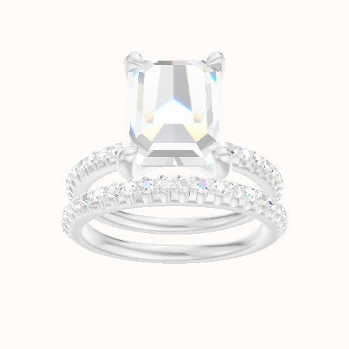 Half Pave Engagement Ring With Four Prong Head and Matching Band