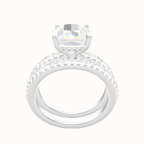 Half Pave Engagement Ring With Front set gallery Head and Matching Band