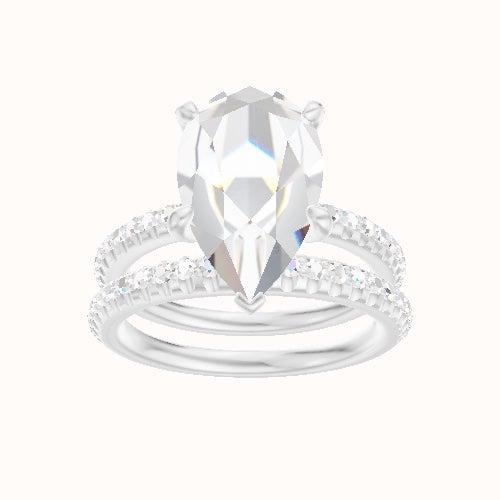 Half Pave Engagement Ring With Front set gallery Head and Matching Band