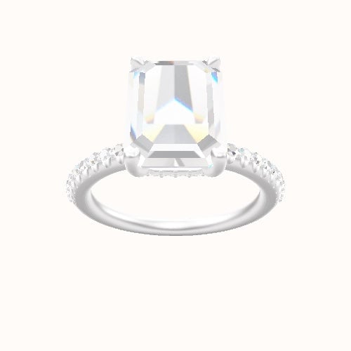 Half Pave Engagement Ring With Front set gallery Head and Matching Band