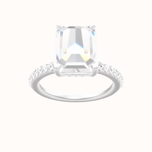 Half Pave Engagement Ring With Front set gallery Head and Matching Band