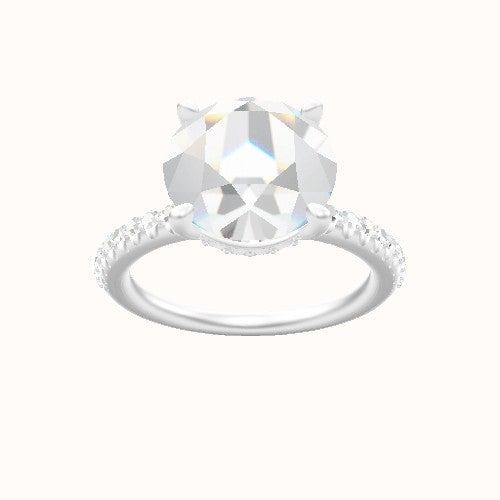 Half Pave Engagement Ring With Front set gallery Head and Matching Band