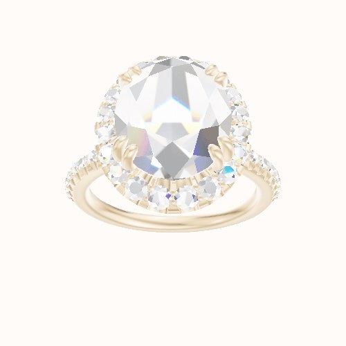 Half Pave Engagement Ring With Halo with Double Prong Head