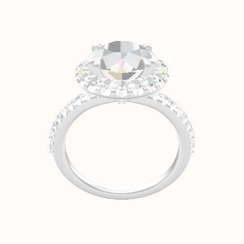 Half Pave Engagement Ring With Halo with Double Prong Head