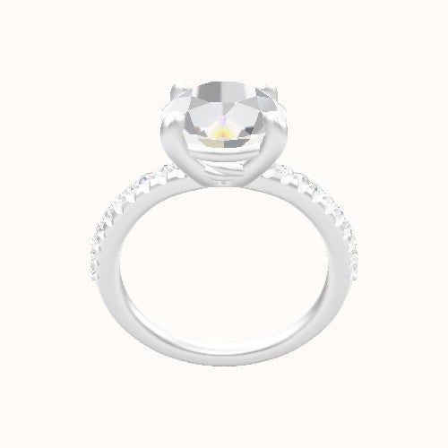 Half Pave Engagement Ring With Low Set Four Prong Head
