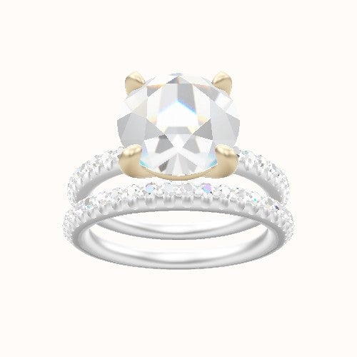 Half Pave Engagement Ring With Low Set Four Prong Head and Matching Band