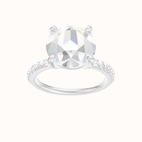 Half Pave Engagement Ring With Low Set Four Prong Head