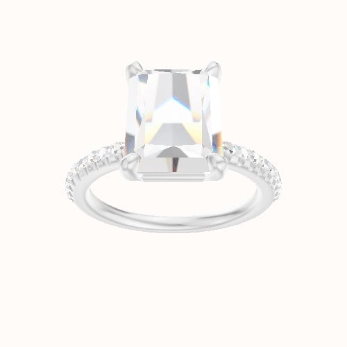 Half Pave Engagement Ring With Low Set Four Prong Head