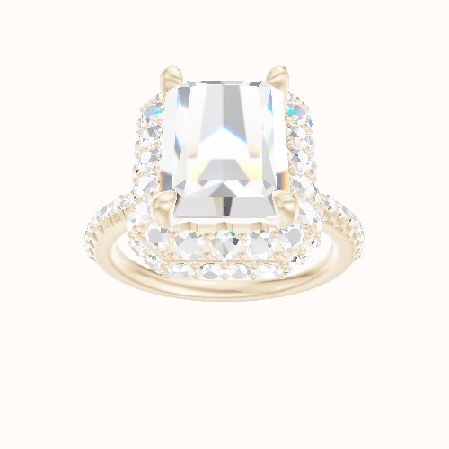 Half Pave Engagement Ring With Low Set Waterfall Halo Head