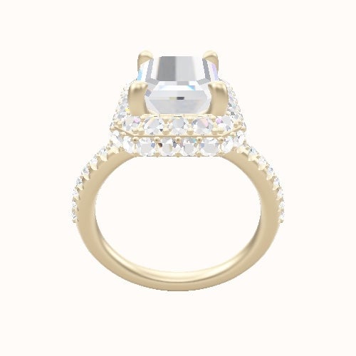 Half Pave Engagement Ring With Low Set Waterfall Halo Head