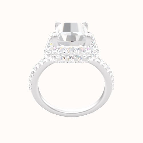 Half Pave Engagement Ring With Low Set Waterfall Halo Head