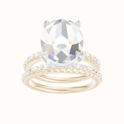 Half Pave Engagement Ring With Pave Basket Head and Matching Band
