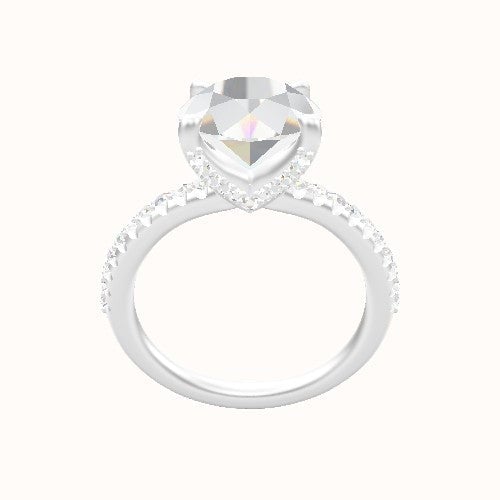 Half Pave Engagement Ring With Pave V Prong Head