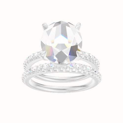 Half Pave Engagement Ring With Standard Four Prong Head and Matching Band