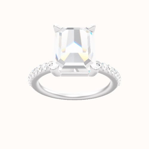 Half Pave Engagement Ring With Standard Four Prong Head and Matching Band