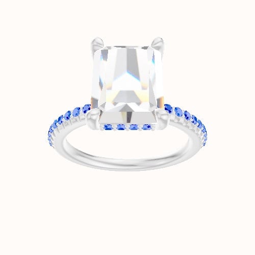 Half Pave Engagement Ring With V Prong with Hidden Halo Head