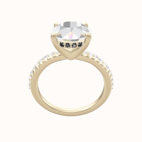 Half Pave Engagement Ring With V Prong with Hidden Halo Head