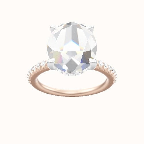 Half Pave Engagement Ring With V Prong with Hidden Halo Head