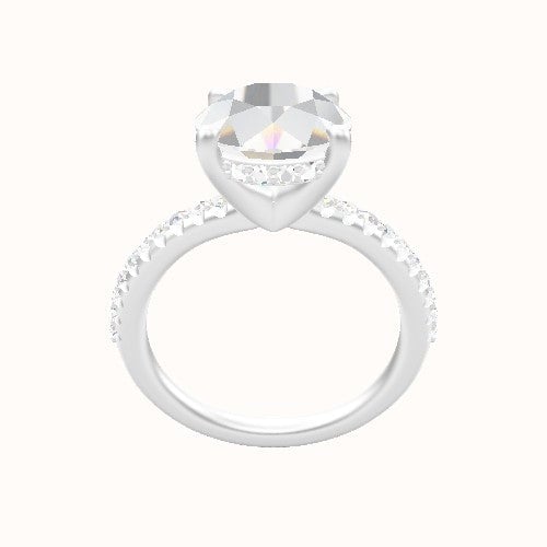 Half Pave Engagement Ring With V Prong with Hidden Halo Head