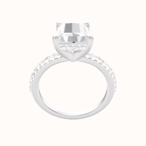 Half Pave Engagement Ring With V Prong with Hidden Halo Head