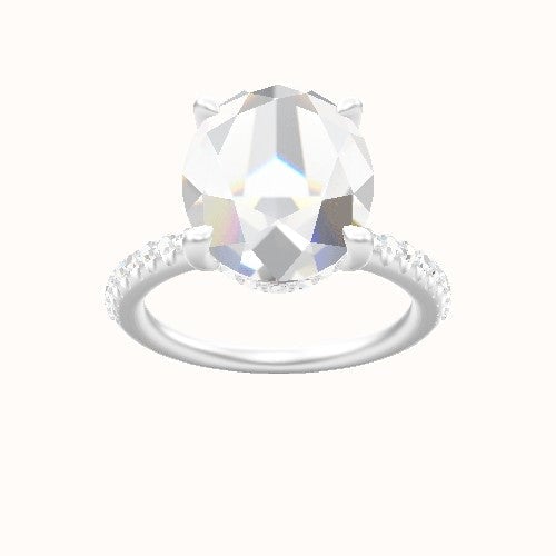 Half Pave Engagement Ring With V Prong with Hidden Halo Head