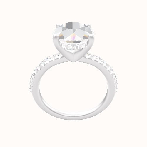 Half Pave Engagement Ring With V Prong with Hidden Halo Head