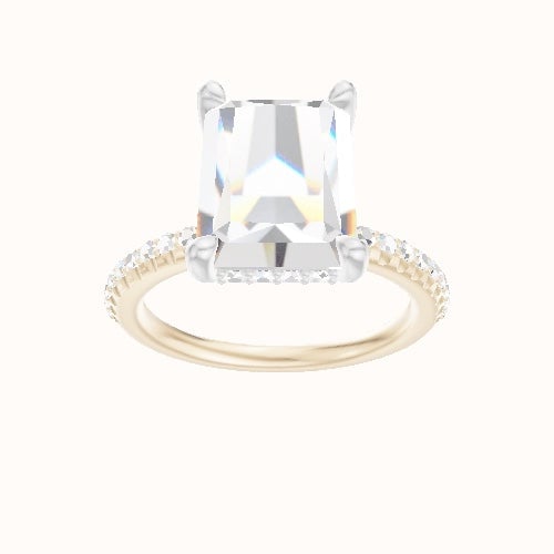 Half Pave Engagement Ring With V Prong with Hidden Halo Head